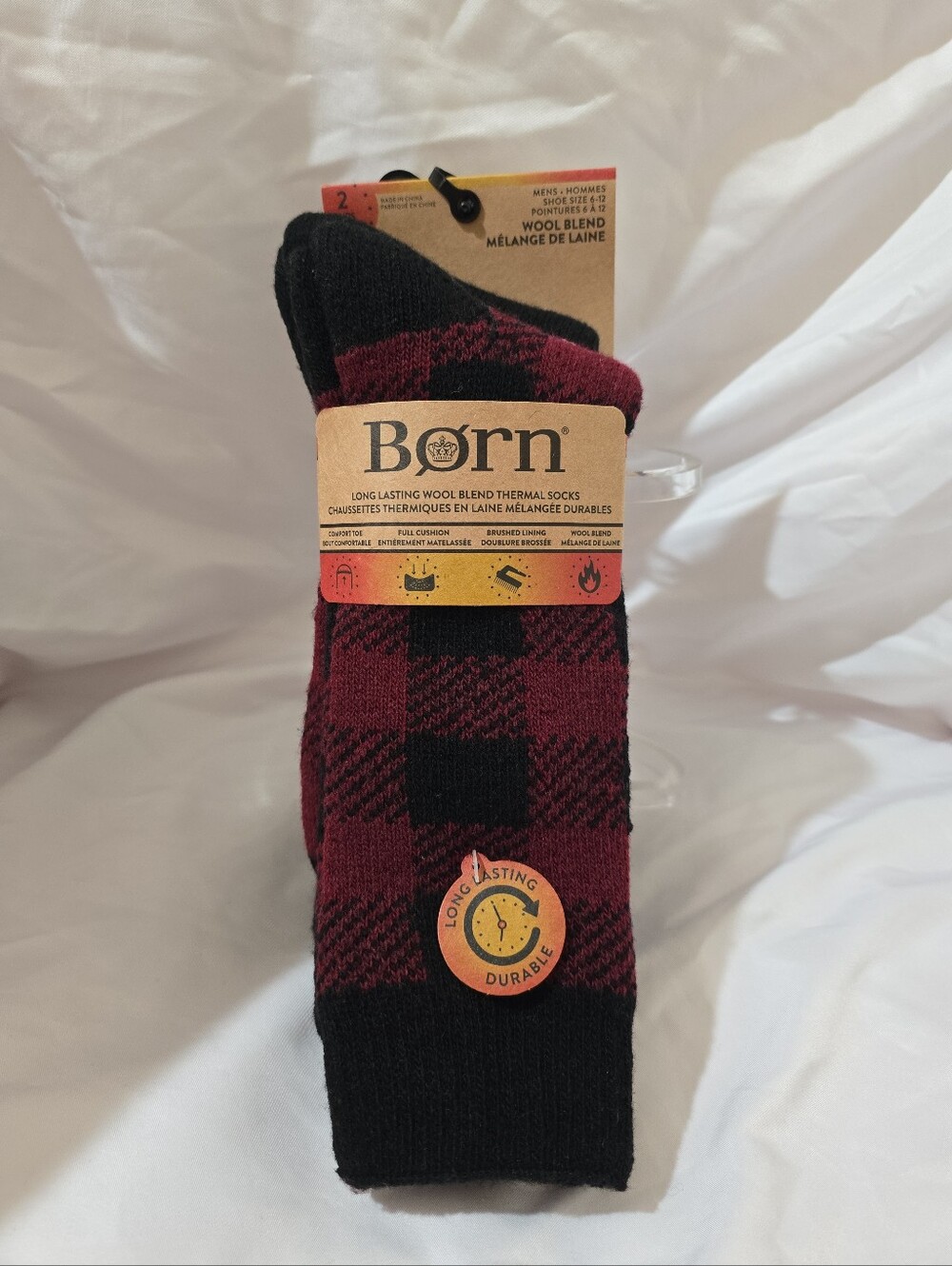 NWT Born Men's 2 Pairs Wool Blend Thermal Full Cushion Brushed Lining Socks